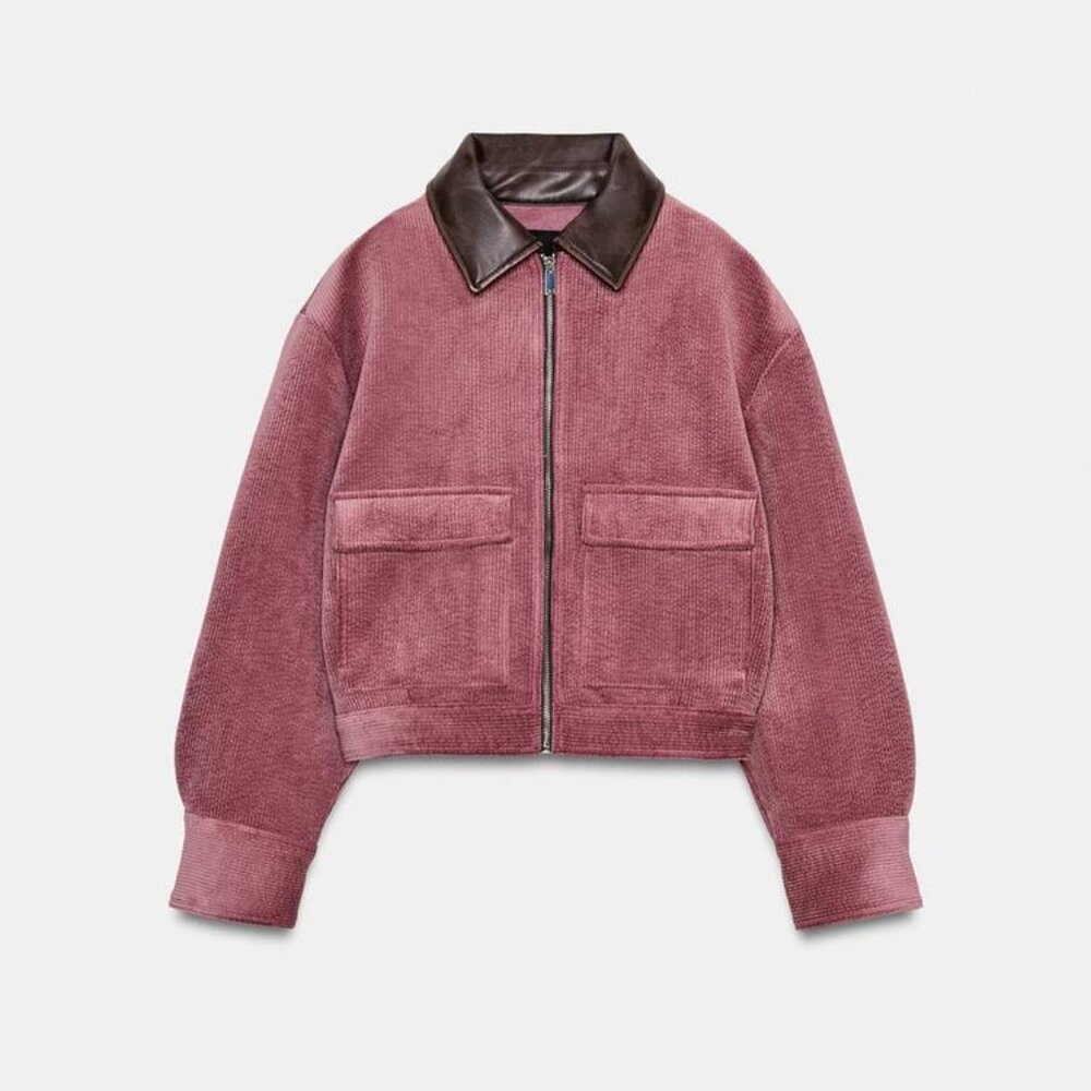 ZARA CORDUROY JACKET WITH FAUX LEATHER COLLAR